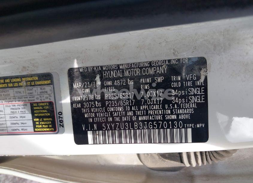 Photo 9 of 2018 Hyundai Santa FE SPORT 2.4L (VIN 5XYZU3LB3JG570130)