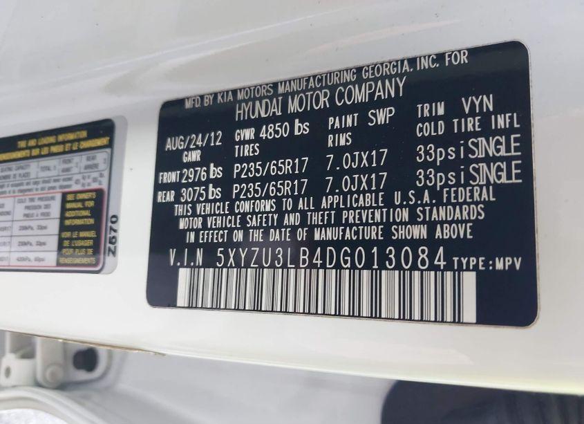 Photo 9 of 2013 Hyundai Santa FE SPORT (VIN 5XYZU3LB4DG013084)