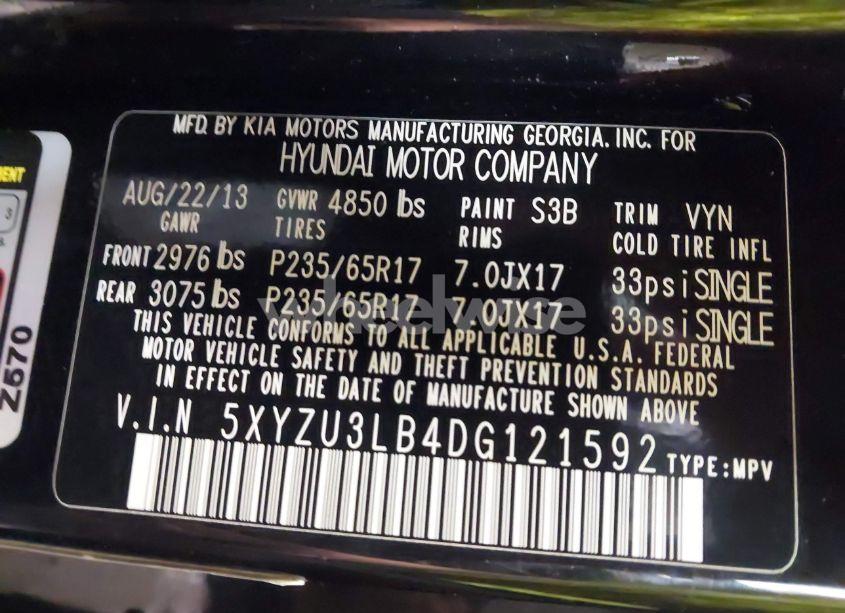 Photo 9 of 2013 Hyundai Santa FE SPORT (VIN 5XYZU3LB4DG121592)