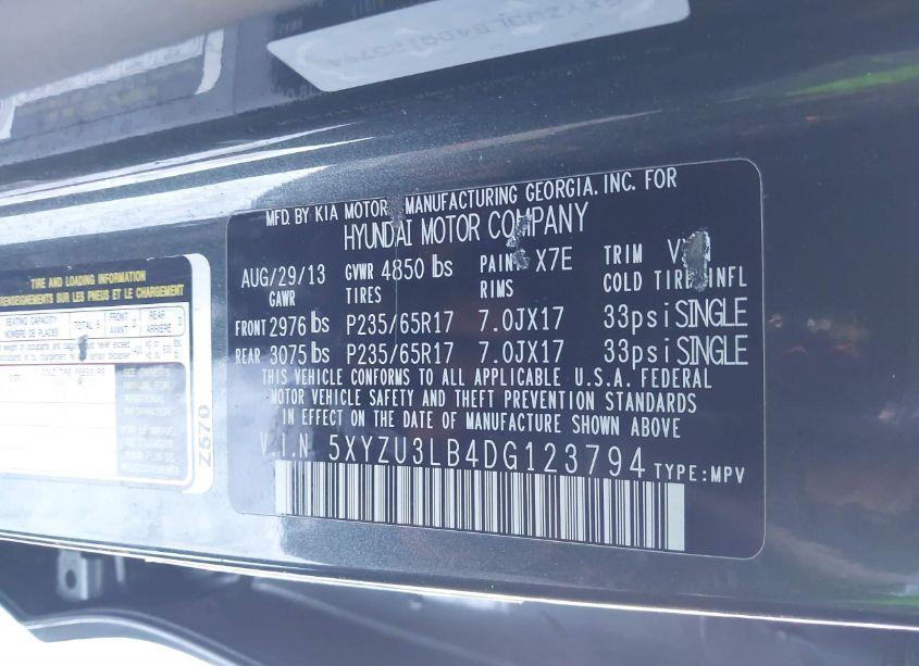 Photo 9 of 2013 Hyundai Santa FE SPORT (VIN 5XYZU3LB4DG123794)