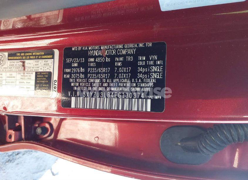 Photo 9 of 2014 Hyundai Santa FE SPORT 2.4L (VIN 5XYZU3LB4EG130374)