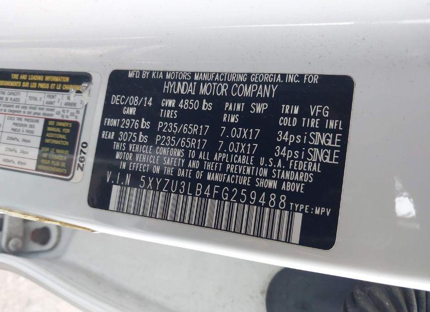 Photo 9 of 2015 Hyundai Santa FE SPORT 2.4L (VIN 5XYZU3LB4FG259488)