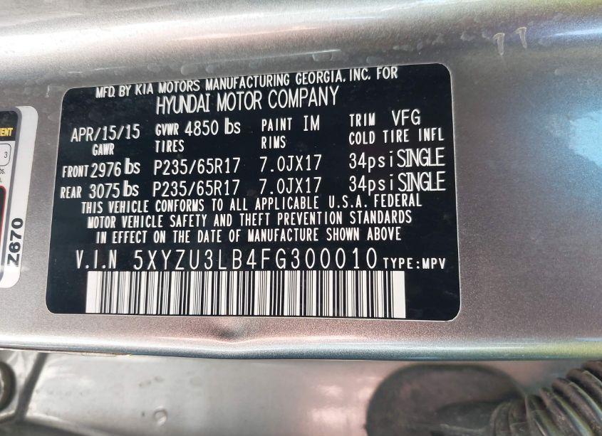 Photo 9 of 2015 Hyundai Santa FE SPORT 2.4L (VIN 5XYZU3LB4FG300010)