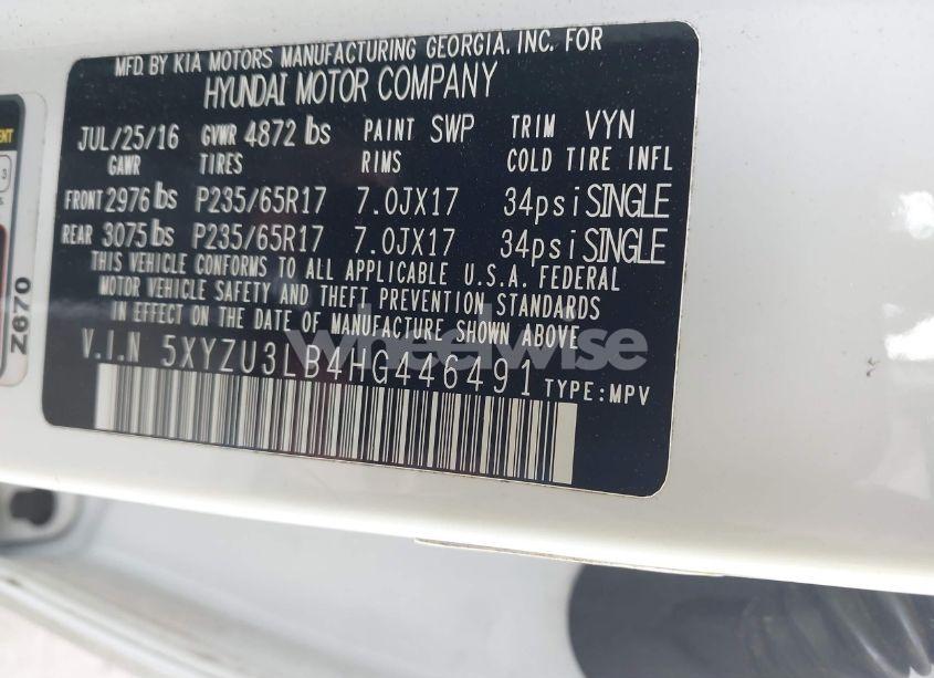 Photo 9 of 2017 Hyundai Santa FE SPORT 2.4L (VIN 5XYZU3LB4HG446491)