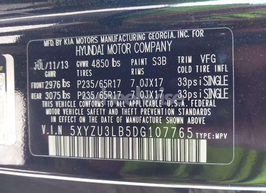 Photo 9 of 2013 Hyundai Santa FE SPORT (VIN 5XYZU3LB5DG107765)