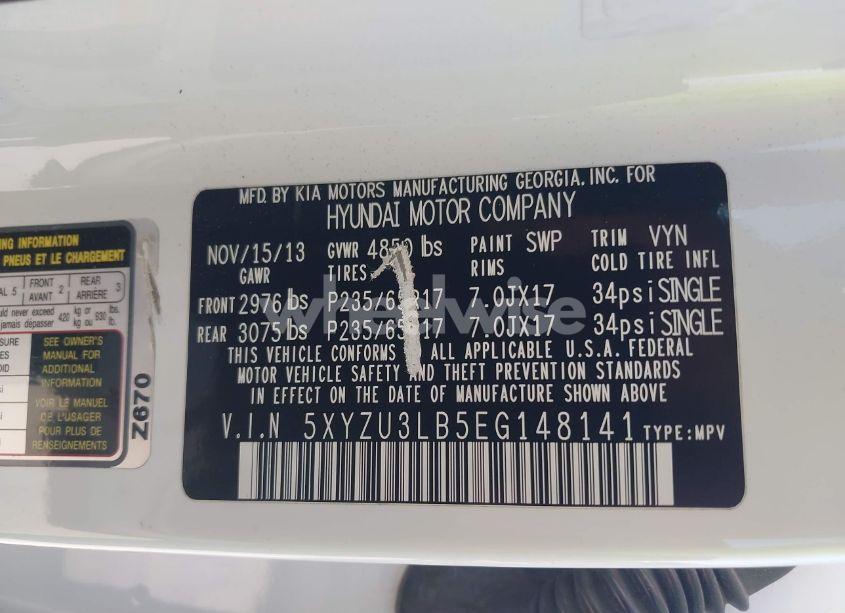 Photo 9 of 2014 Hyundai Santa FE SPORT 2.4L (VIN 5XYZU3LB5EG148141)