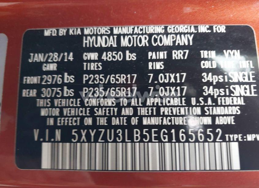 Photo 9 of 2014 Hyundai Santa FE SPORT 2.4L (VIN 5XYZU3LB5EG165652)