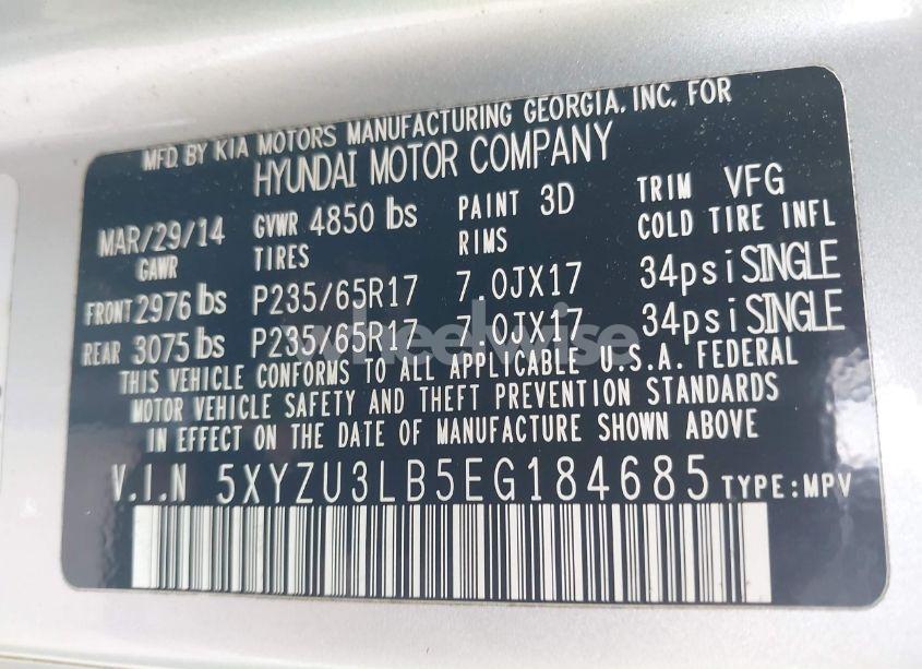 Photo 9 of 2014 Hyundai Santa FE SPORT 2.4L (VIN 5XYZU3LB5EG184685)