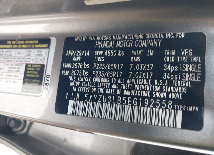 Photo 9 of 2014 Hyundai Santa FE SPORT 2.4L (VIN 5XYZU3LB5EG192558)