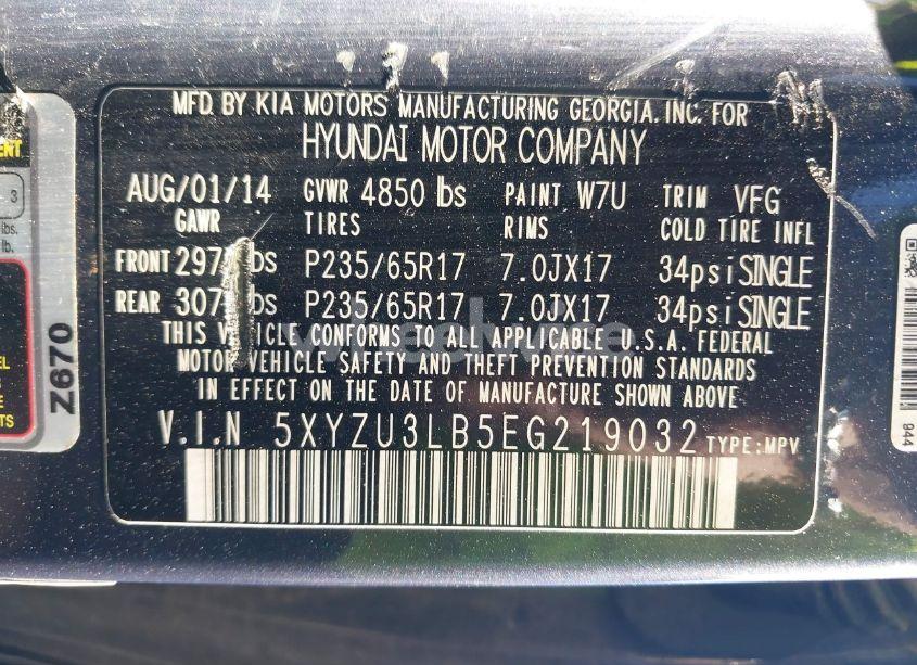 Photo 9 of 2014 Hyundai Santa FE SPORT 2.4L (VIN 5XYZU3LB5EG219032)