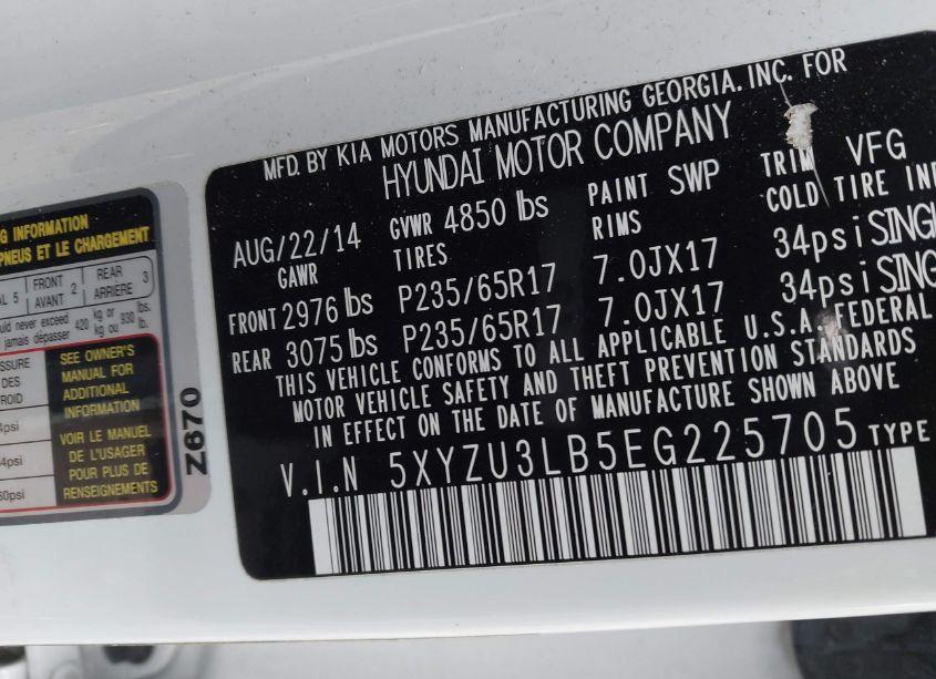 Photo 9 of 2014 Hyundai Santa FE SPORT 2.4L (VIN 5XYZU3LB5EG225705)