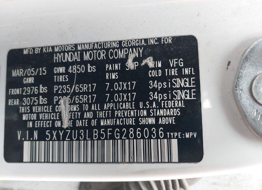 Photo 9 of 2015 Hyundai Santa FE SPORT 2.4L (VIN 5XYZU3LB5FG286036)