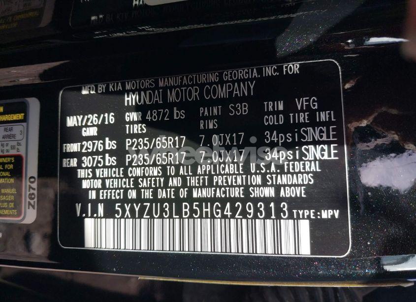 Photo 9 of 2017 Hyundai Santa FE SPORT 2.4L (VIN 5XYZU3LB5HG429313)