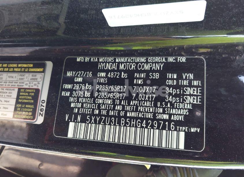 Photo 9 of 2017 Hyundai Santa FE SPORT 2.4L (VIN 5XYZU3LB5HG429716)