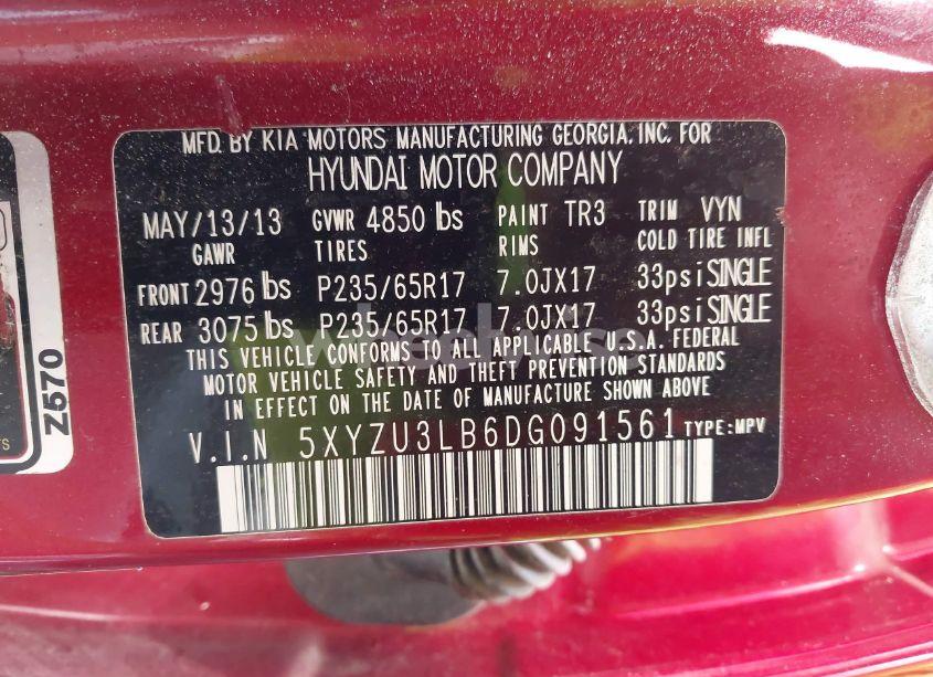 Photo 9 of 2013 Hyundai Santa FE SPORT (VIN 5XYZU3LB6DG091561)