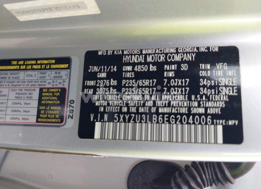 Photo 9 of 2014 Hyundai Santa FE SPORT 2.4L (VIN 5XYZU3LB6EG204006)