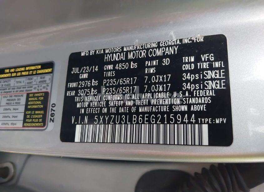 Photo 9 of 2014 Hyundai Santa FE SPORT 2.4L (VIN 5XYZU3LB6EG215944)