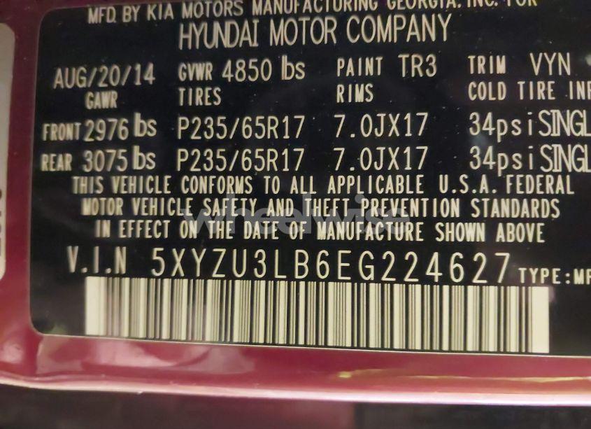 Photo 9 of 2014 Hyundai Santa FE SPORT 2.4L (VIN 5XYZU3LB6EG224627)