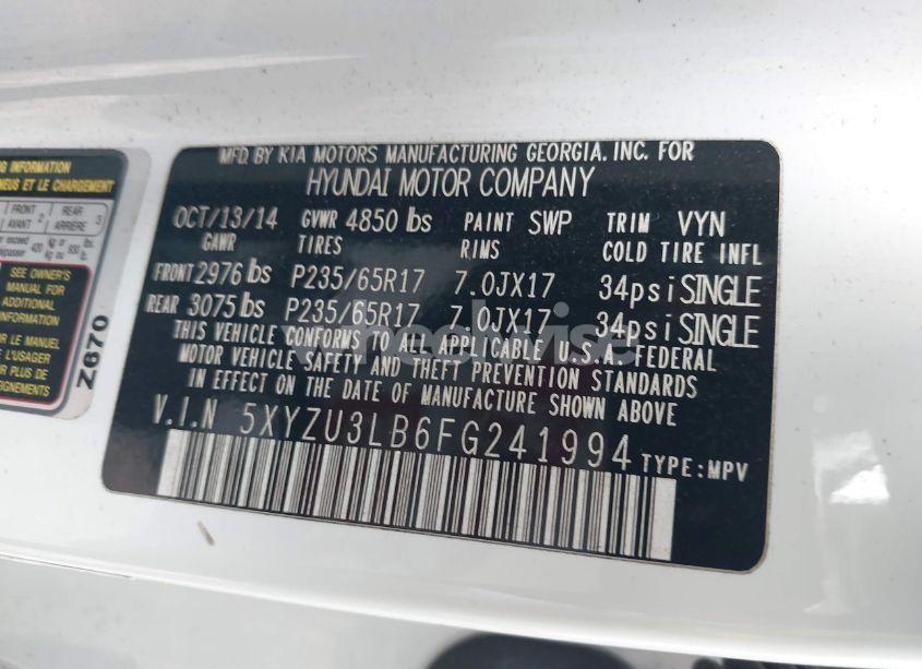 Photo 9 of 2015 Hyundai Santa FE SPORT 2.4L (VIN 5XYZU3LB6FG241994)