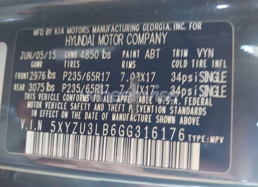 Photo 9 of 2016 Hyundai Santa FE SPORT 2.4L (VIN 5XYZU3LB6GG316176)