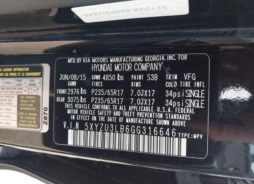 Photo 9 of 2016 Hyundai Santa FE SPORT 2.4L (VIN 5XYZU3LB6GG316646)