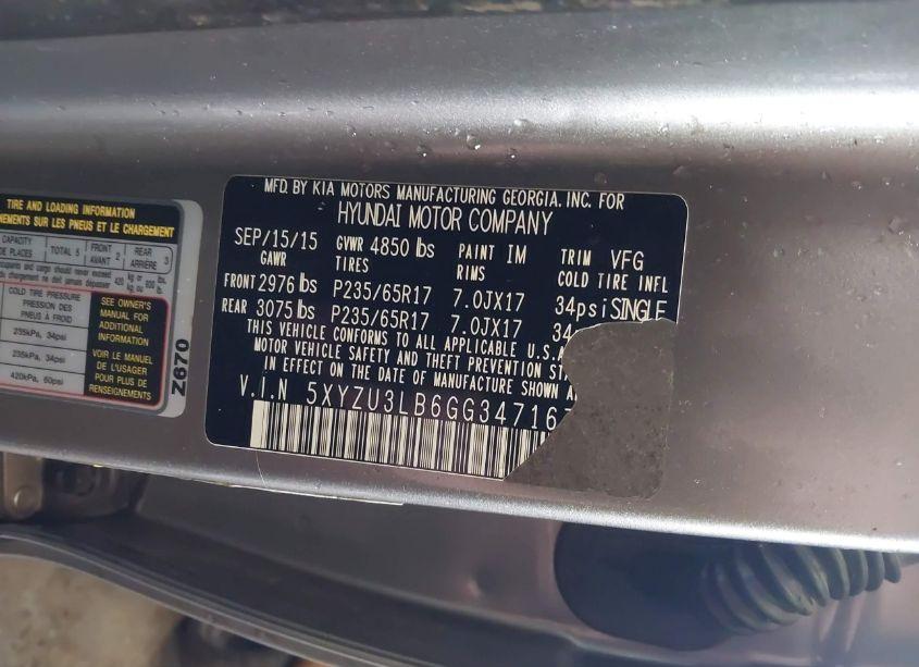 Photo 9 of 2016 Hyundai Santa FE SPORT 2.4L (VIN 5XYZU3LB6GG347167)