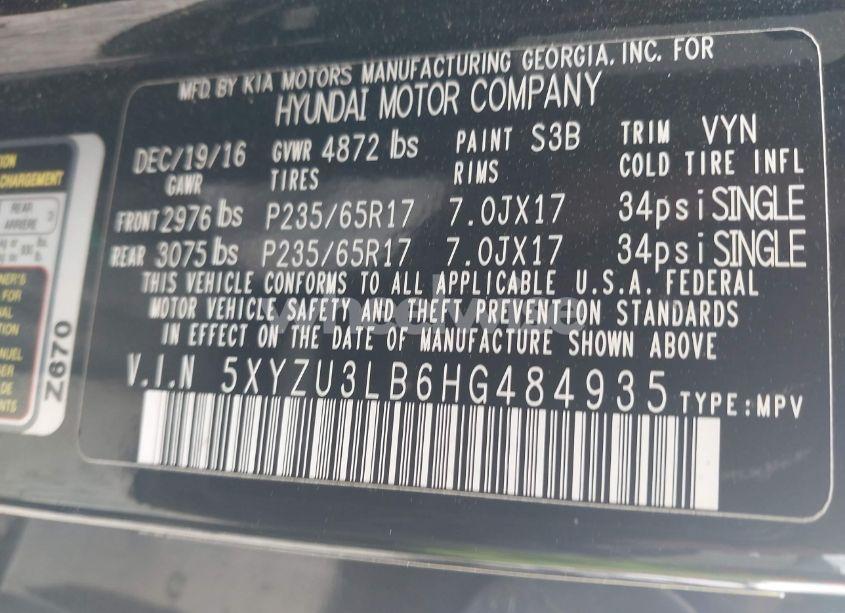 Photo 9 of 2017 Hyundai Santa FE SPORT 2.4L (VIN 5XYZU3LB6HG484935)