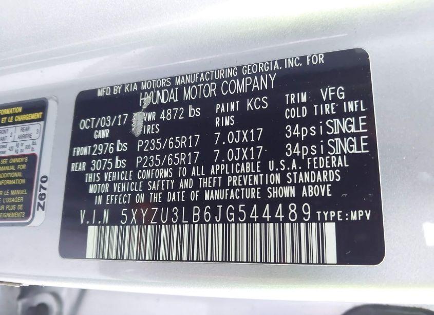 Photo 9 of 2018 Hyundai Santa FE SPORT 2.4L (VIN 5XYZU3LB6JG544489)