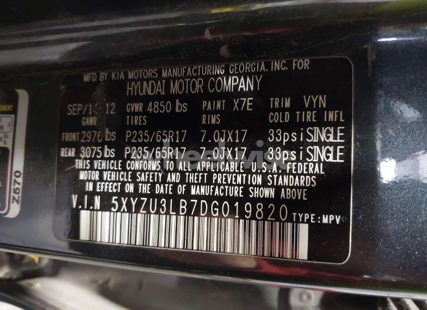 Photo 9 of 2013 Hyundai Santa FE SPORT (VIN 5XYZU3LB7DG019820)