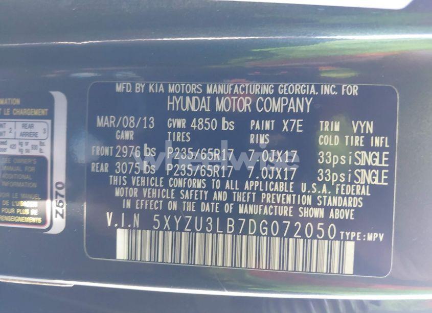 Photo 9 of 2013 Hyundai Santa FE SPORT (VIN 5XYZU3LB7DG072050)