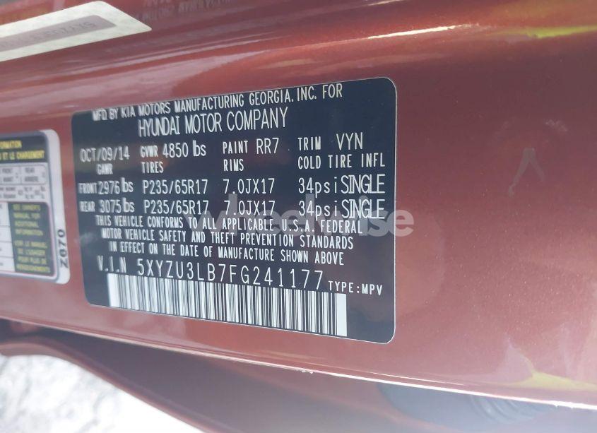 Photo 9 of 2015 Hyundai Santa FE SPORT 2.4L (VIN 5XYZU3LB7FG241177)