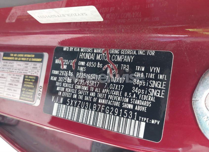 Photo 9 of 2015 Hyundai Santa FE SPORT 2.4L (VIN 5XYZU3LB7FG291531)