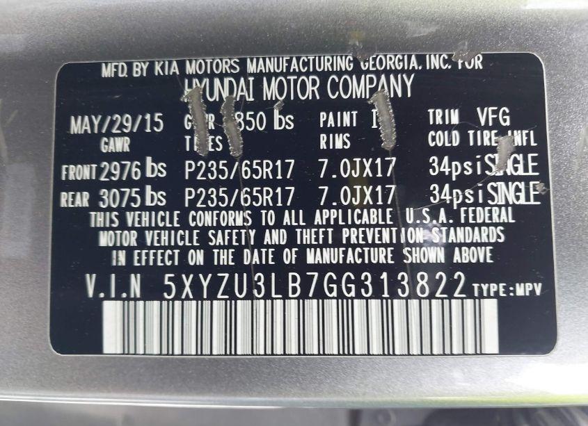 Photo 9 of 2016 Hyundai Santa FE SPORT 2.4L (VIN 5XYZU3LB7GG313822)