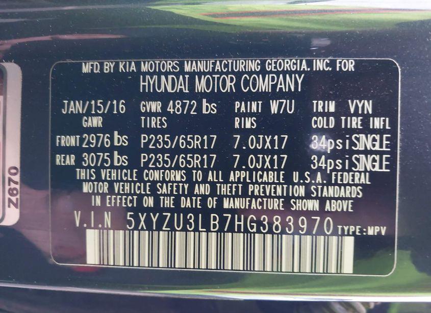 Photo 9 of 2017 Hyundai Santa FE SPORT 2.4L (VIN 5XYZU3LB7HG383970)