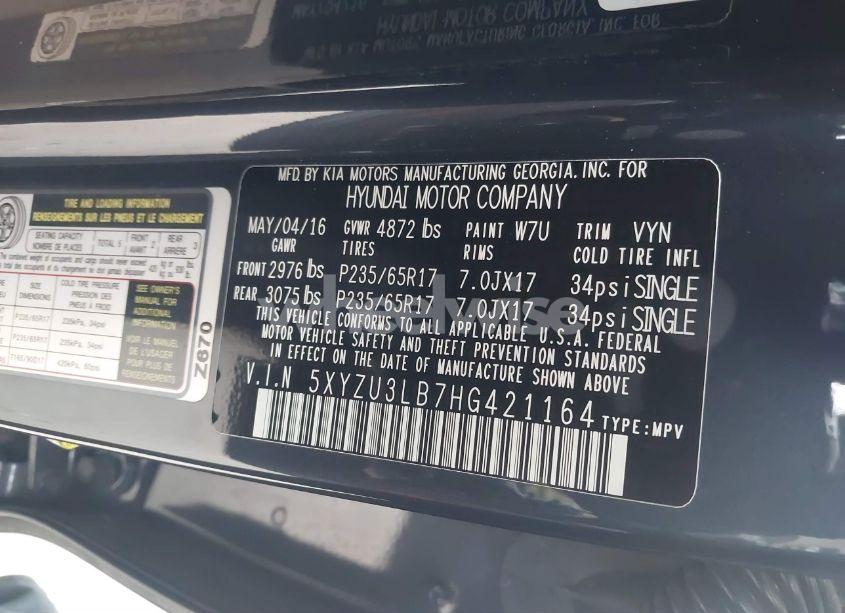 Photo 9 of 2017 Hyundai Santa FE SPORT 2.4L (VIN 5XYZU3LB7HG421164)