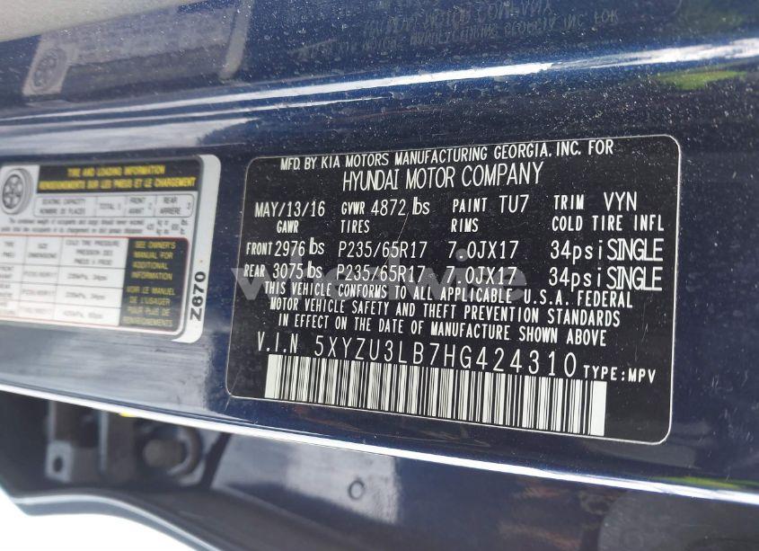 Photo 9 of 2017 Hyundai Santa FE SPORT 2.4L (VIN 5XYZU3LB7HG424310)