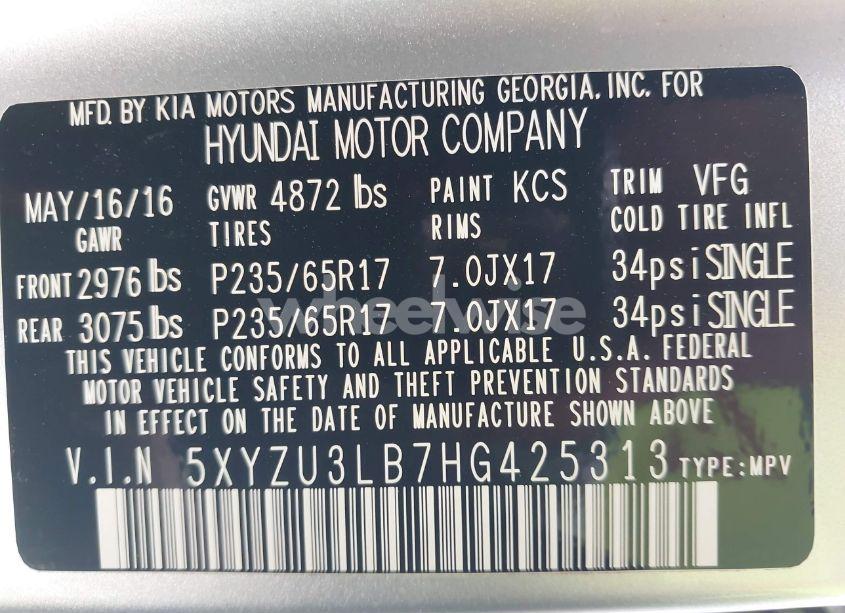Photo 9 of 2017 Hyundai Santa FE SPORT 2.4L (VIN 5XYZU3LB7HG425313)