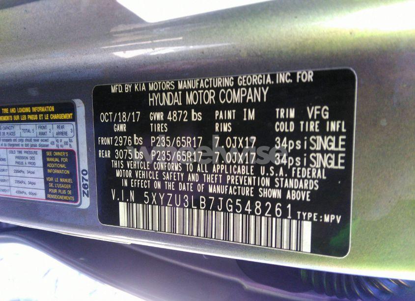 Photo 9 of 2018 Hyundai Santa FE SPORT 2.4L (VIN 5XYZU3LB7JG548261)