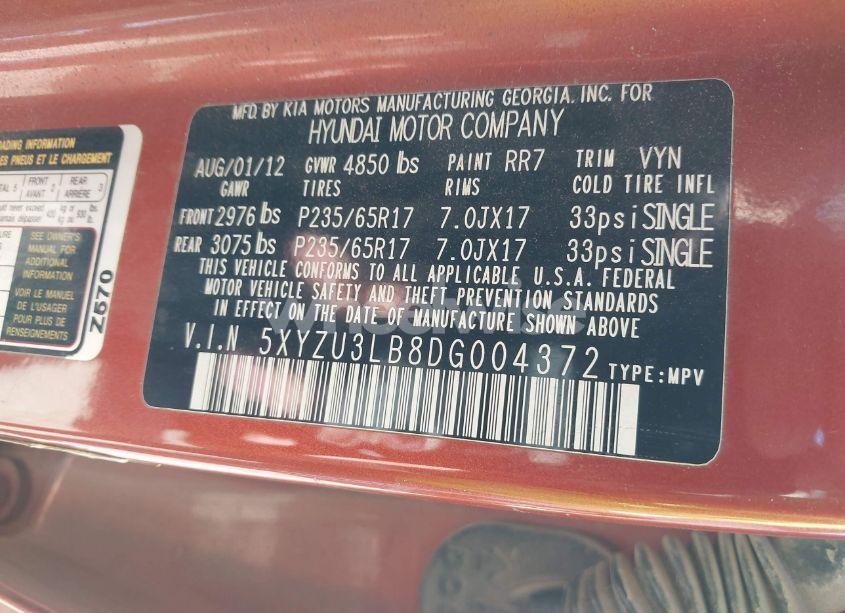 Photo 9 of 2013 Hyundai Santa FE SPORT (VIN 5XYZU3LB8DG004372)