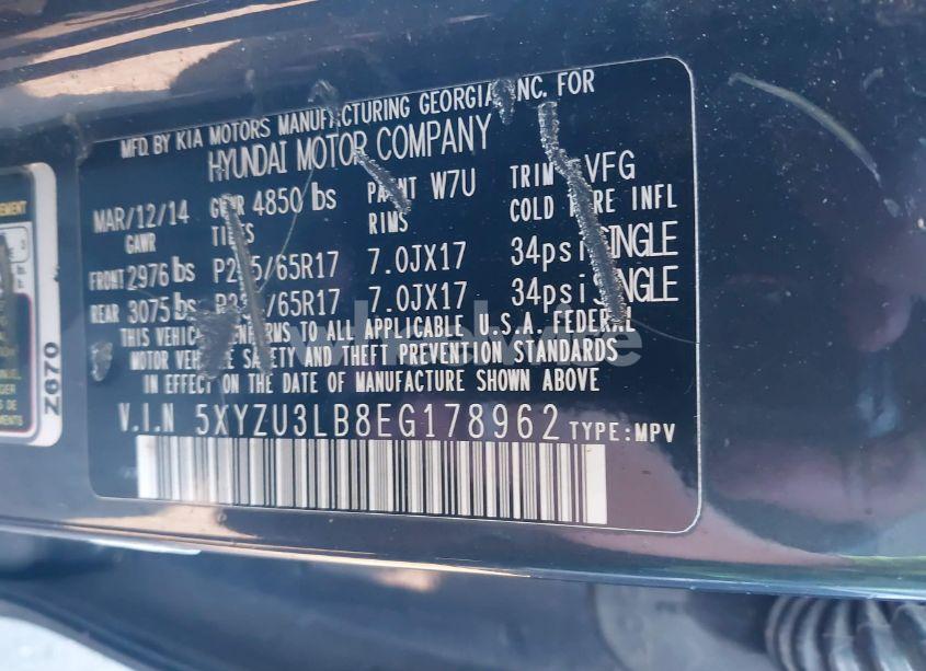 Photo 9 of 2014 Hyundai Santa FE SPORT 2.4L (VIN 5XYZU3LB8EG178962)