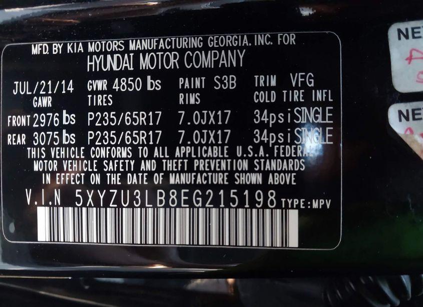 Photo 9 of 2014 Hyundai Santa FE SPORT 2.4L (VIN 5XYZU3LB8EG215198)