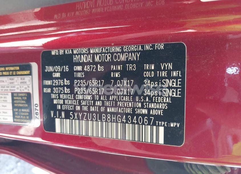 Photo 9 of 2017 Hyundai Santa FE SPORT 2.4L (VIN 5XYZU3LB8HG434067)