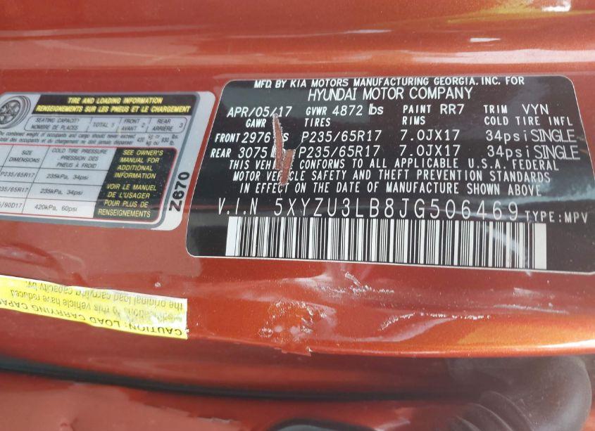 Photo 9 of 2018 Hyundai Santa FE SPORT 2.4L (VIN 5XYZU3LB8JG506469)