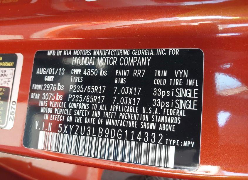 Photo 9 of 2013 Hyundai Santa FE SPORT (VIN 5XYZU3LB9DG114332)