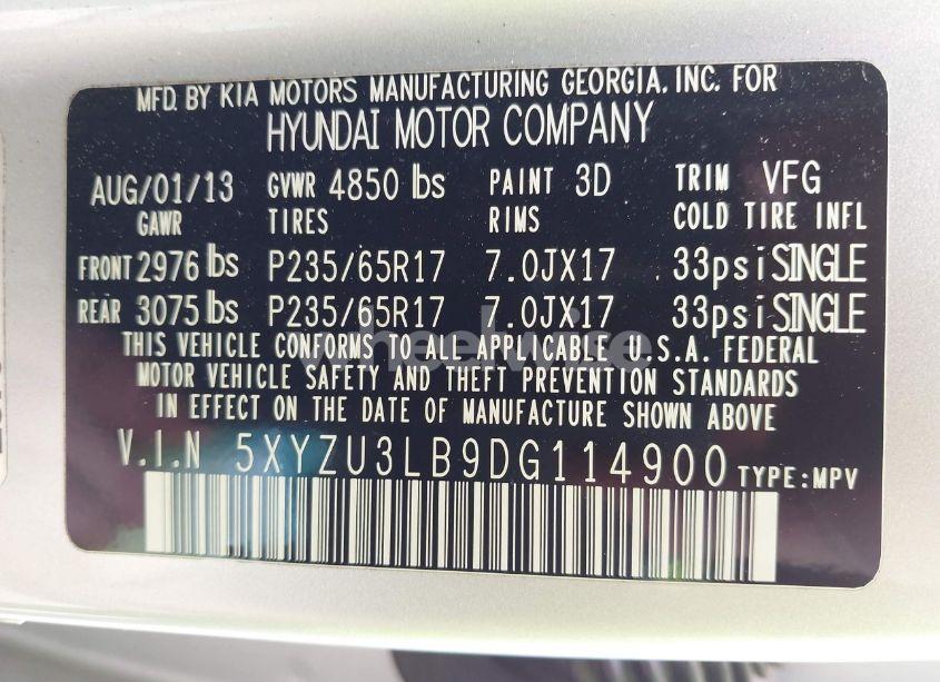 Photo 9 of 2013 Hyundai Santa FE SPORT (VIN 5XYZU3LB9DG114900)