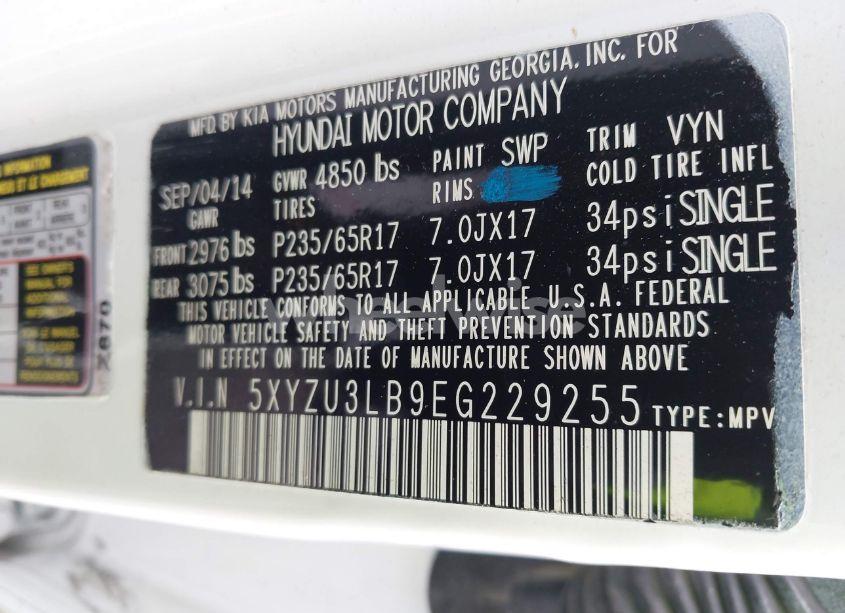 Photo 9 of 2014 Hyundai Santa FE SPORT 2.4L (VIN 5XYZU3LB9EG229255)