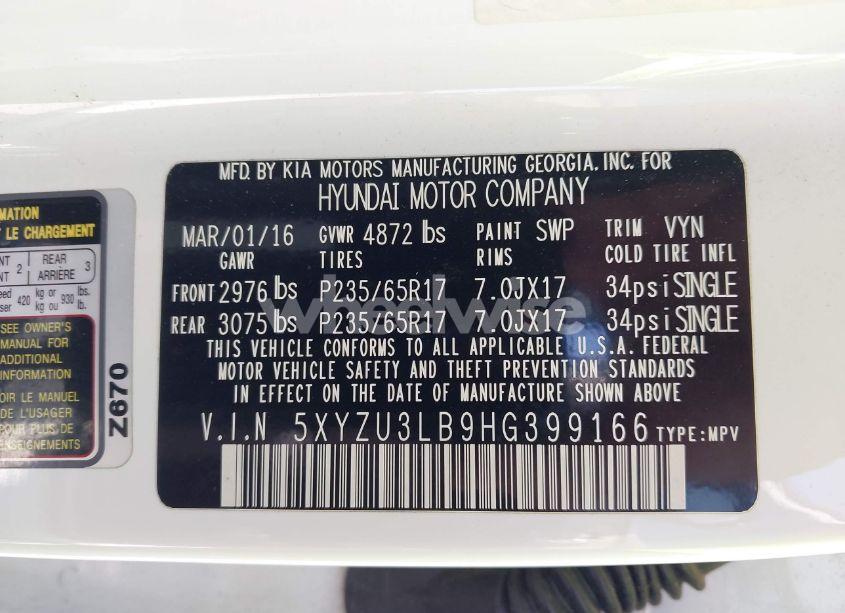 Photo 9 of 2017 Hyundai Santa FE SPORT 2.4L (VIN 5XYZU3LB9HG399166)