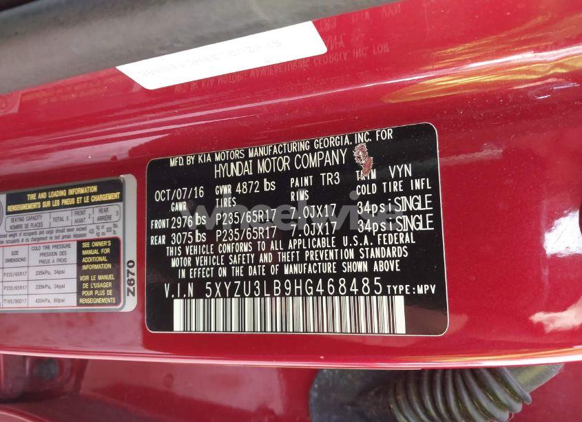 Photo 9 of 2017 Hyundai Santa FE SPORT 2.4L (VIN 5XYZU3LB9HG468485)