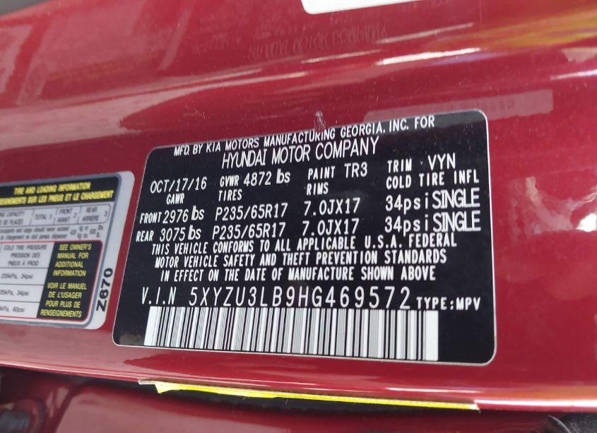 Photo 9 of 2017 Hyundai Santa FE SPORT 2.4L (VIN 5XYZU3LB9HG469572)