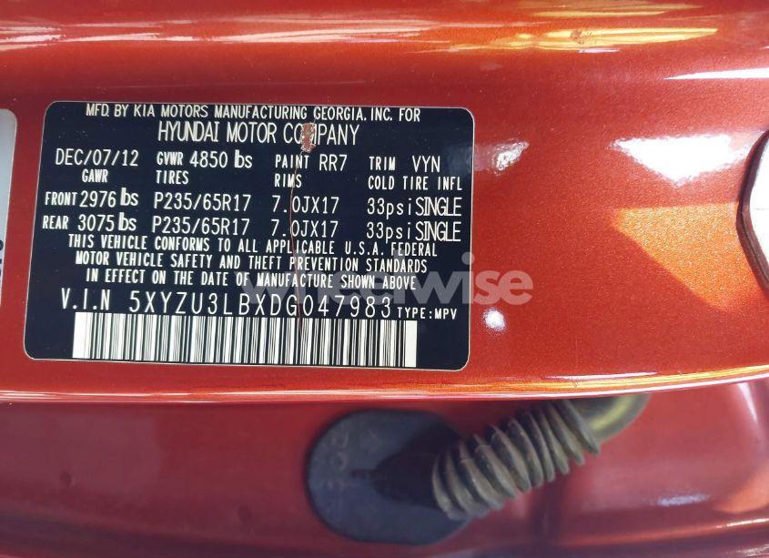 Photo 9 of 2013 Hyundai Santa FE SPORT (VIN 5XYZU3LBXDG047983)